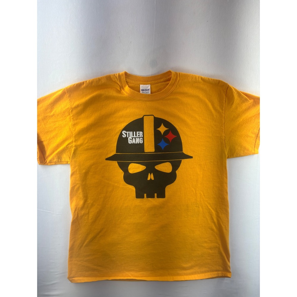 Gildan Stiller Gang Pittsburgh Skull Skyline Graphic T-Shirt Gold Mens Large